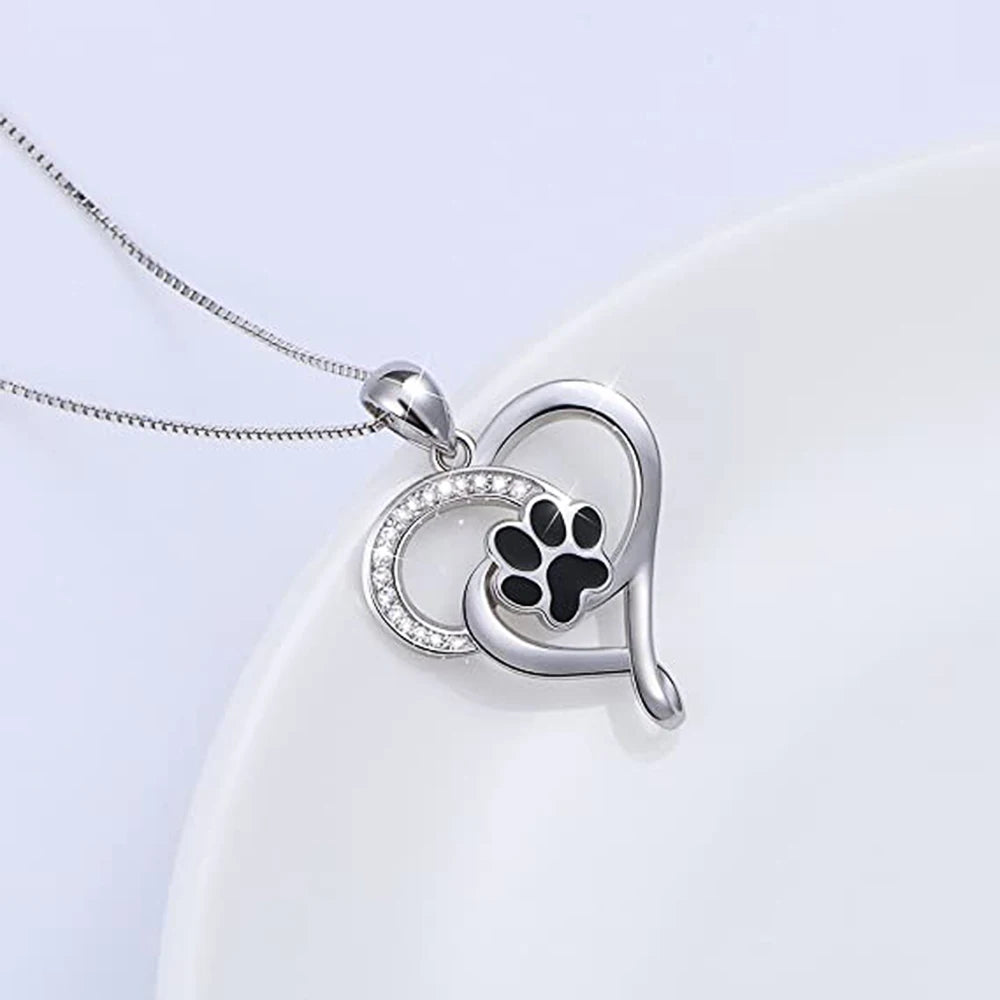 Dog Paw Heart Necklace